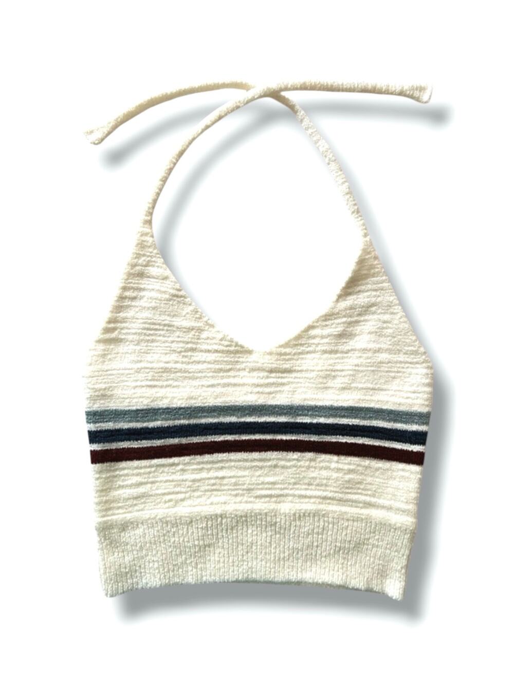 Alter'd State Halter Sweater Tank Womens M Ivory Striped Knit V Neck Made USA